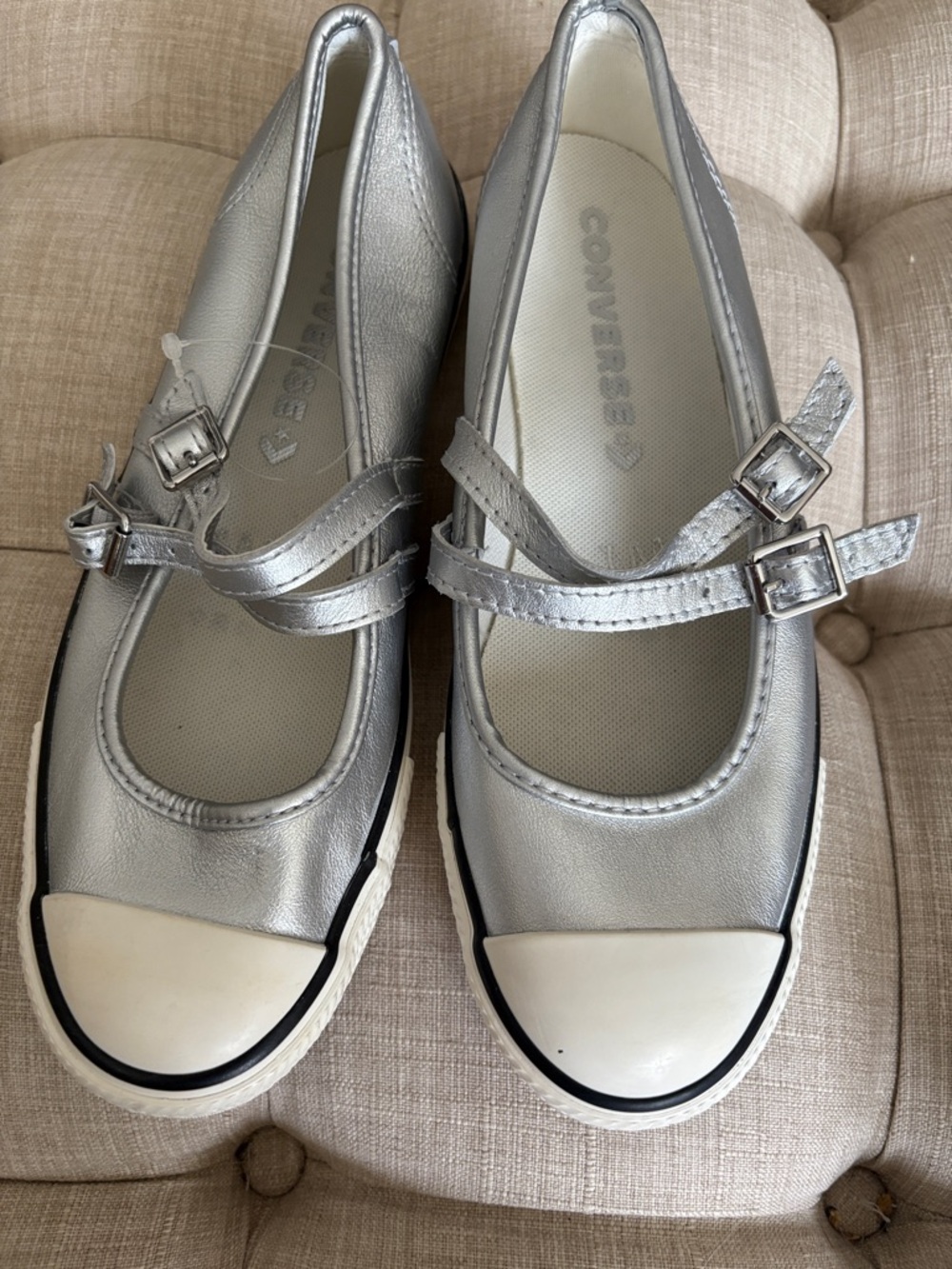 Converse Silver Mary Jane Double-Buckle Sneakers